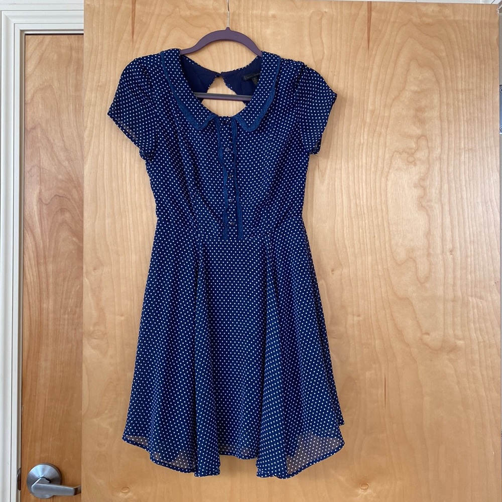 Lucca Couture navy and white polka dot dress